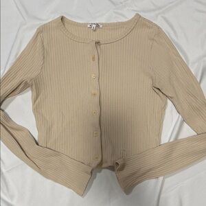 Reformation Tan Ribbed Button-Down Shirt